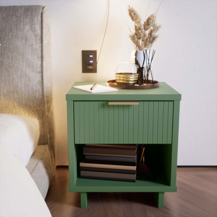 Manhattan Comfort Granville Modern Nightstand with 2 Full Extension Drawers - Midnight Blue