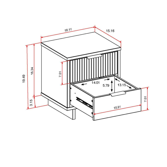 Manhattan Comfort Granville Modern Nightstand with Full Extension Drawer - Light Grey