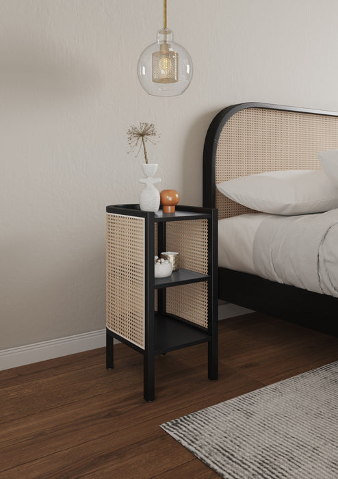 Manhattan Comfort Versailles End Table - Black & Natural Cane