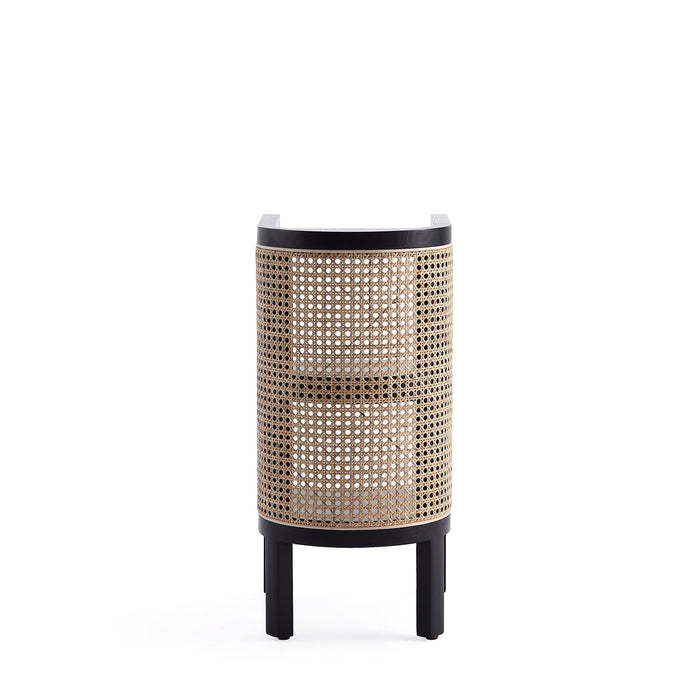 Manhattan Comfort Versailles End Table - Black & Natural Cane