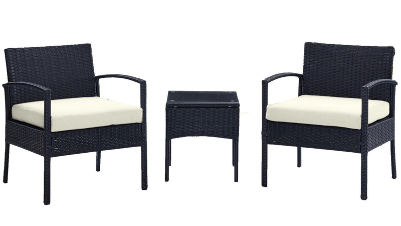 Manhattan Comfort Noli Steel Rattan 3-Piece Patio Conversation Set - Cream