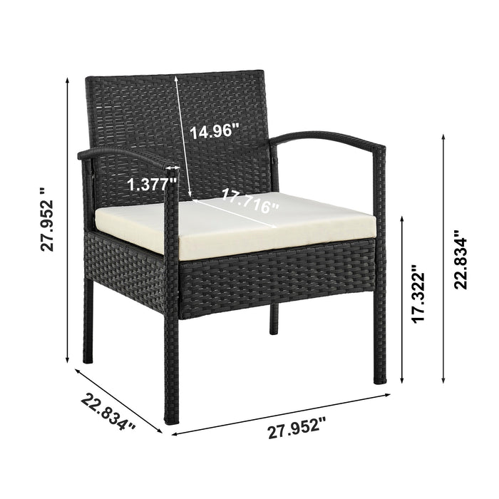 Manhattan Comfort Noli Steel Rattan 3-Piece Patio Conversation Set - Cream