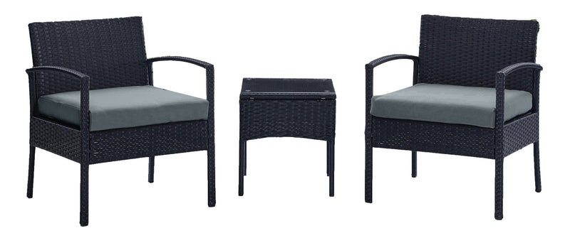 Manhattan Comfort Noli Steel Rattan 3-Piece Patio Conversation Set - Grey