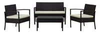 Manhattan Comfort Noli Steel Rattan 4-Piece Patio Conversation Set with Cushions - Cream