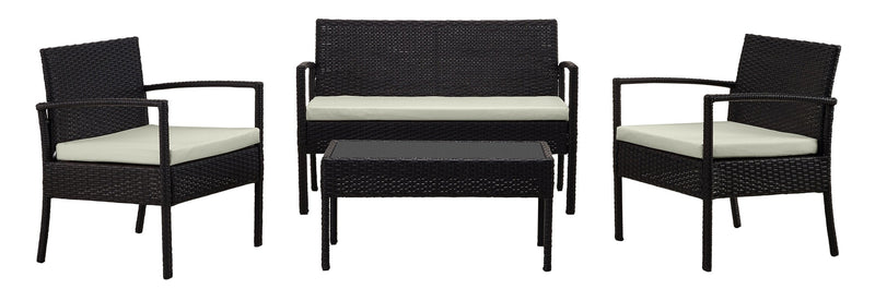 Manhattan Comfort Noli Steel Rattan 4-Piece Patio Conversation Set with Cushions - Cream