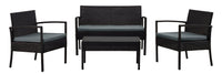 Manhattan Comfort Noli Steel Rattan 4-Piece Patio Conversation Set with Cushions - Grey