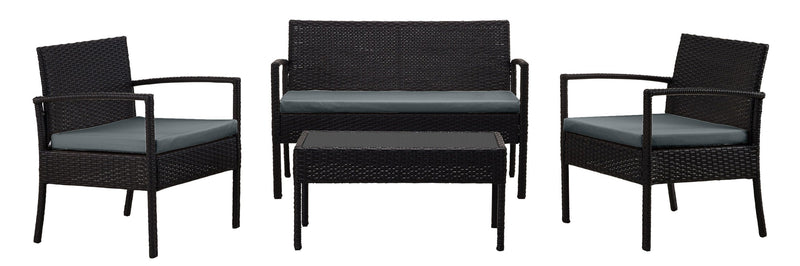 Manhattan Comfort Noli Steel Rattan 4-Piece Patio Conversation Set with Cushions - Grey