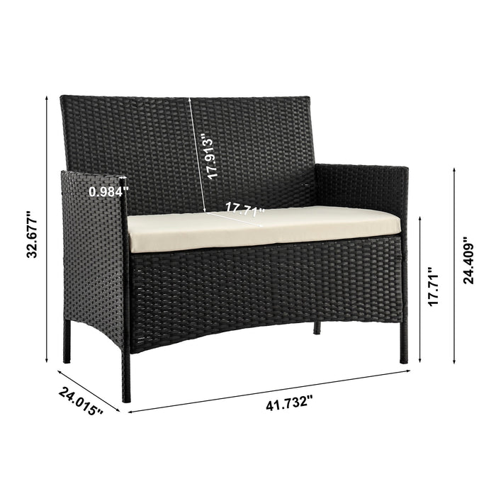 Manhattan Comfort Imperia Steel Rattan 4-Piece Patio Conversation Set - Cream