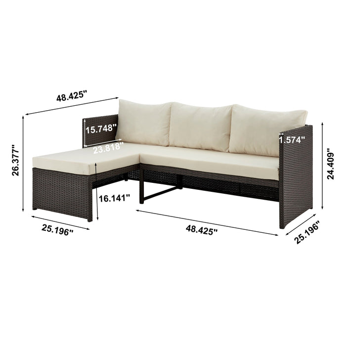 Manhattan Comfort Menton Steel Rattan 2-Piece Chair Lounge & 2-Seater with Coffee Table Patio Set - Cream