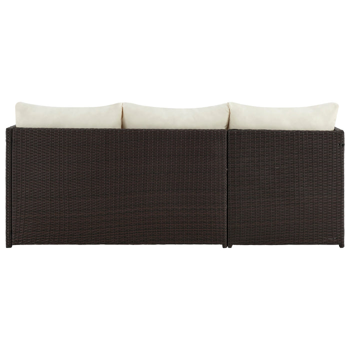 Manhattan Comfort Menton Steel Rattan 2-Piece Chair Lounge & 2-Seater with Coffee Table Patio Set - Cream
