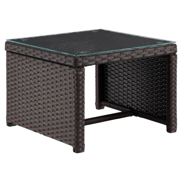 Manhattan Comfort Menton Steel Rattan 2-Piece Chair Lounge & 2-Seater with Coffee Table Patio Set - Cream