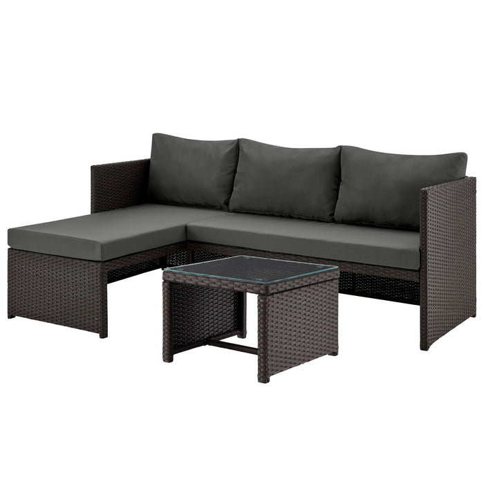 Manhattan Comfort Menton Steel Rattan 2-Piece Chair Lounge & 2-Seater with Coffee Table Patio Set - Grey