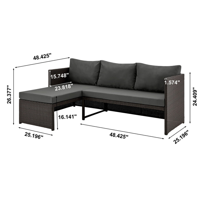 Manhattan Comfort Menton Steel Rattan 2-Piece Chair Lounge & 2-Seater with Coffee Table Patio Set - Grey