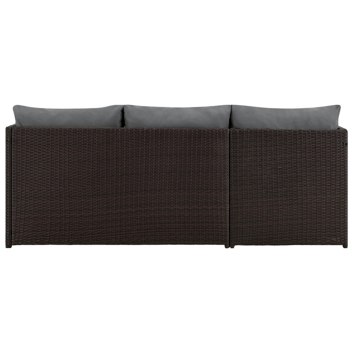 Manhattan Comfort Menton Steel Rattan 2-Piece Chair Lounge & 2-Seater with Coffee Table Patio Set - Grey