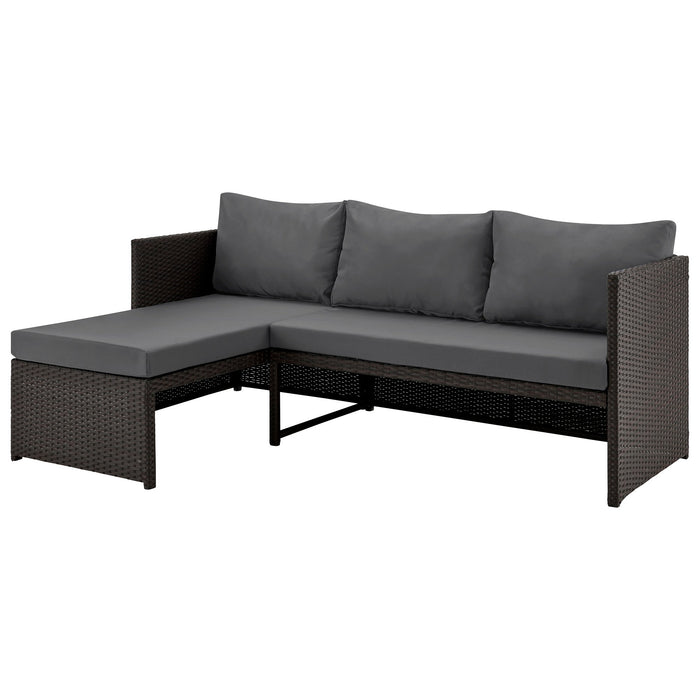 Manhattan Comfort Menton Steel Rattan 2-Piece Chair Lounge & 2-Seater with Coffee Table Patio Set - Grey