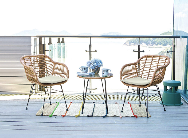 Manhattan Comfort Antibes 1.0 Steel Rattan 3-Piece Patio Conversation Set - Cream