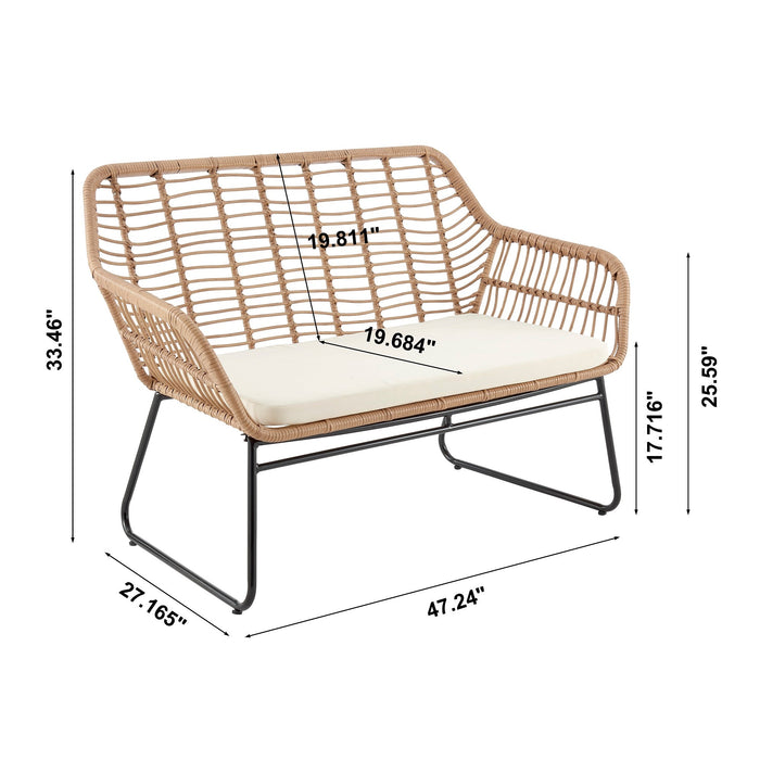 Manhattan Comfort Antibes 2.0 Steel Rattan 4-Piece Patio Conversation Set - Cream