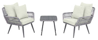 Manhattan Comfort Cannes Rope Wicker 3-Piece Patio Conversation Set - Cream