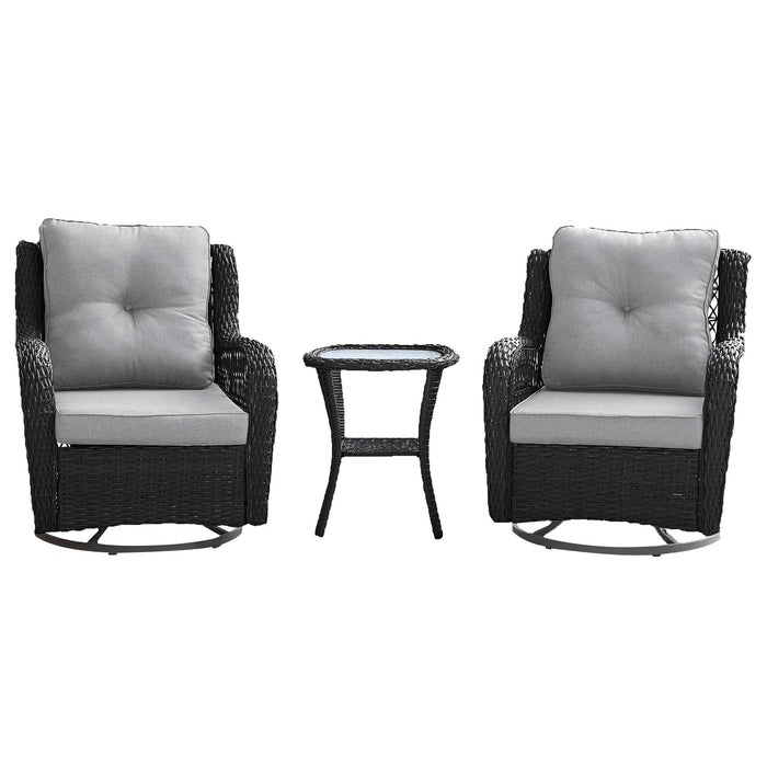 Manhattan Comfort Fruttuo Swivel Steel Rattan 3-Piece Patio Conversation Set - Grey