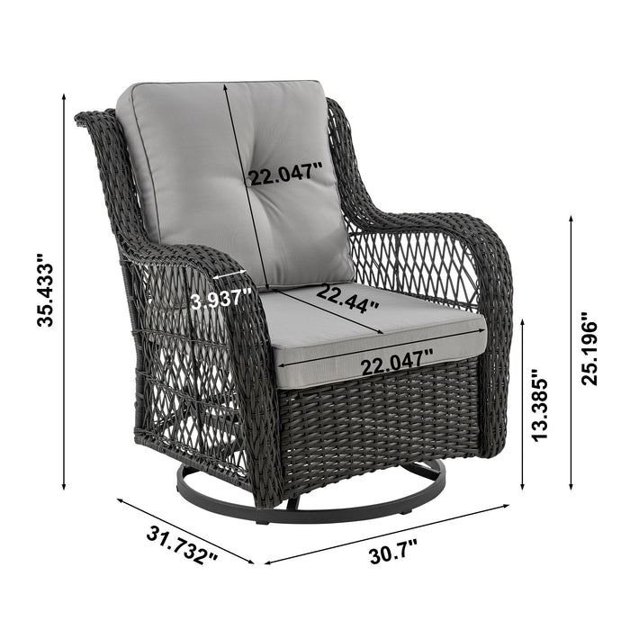 Manhattan Comfort Fruttuo Swivel Steel Rattan 3-Piece Patio Conversation Set - Grey