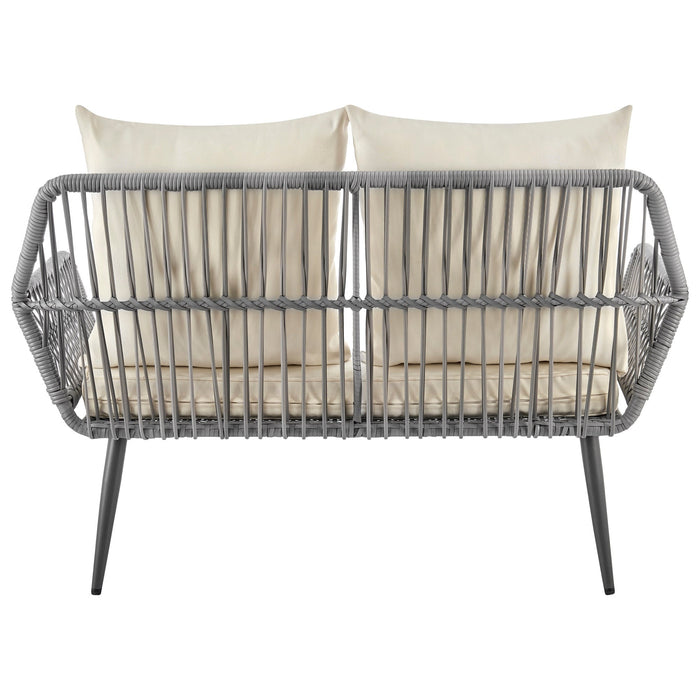 Manhattan Comfort Portofino Rope Wicker 4-Piece Patio Conversation Set with Cushions - Cream