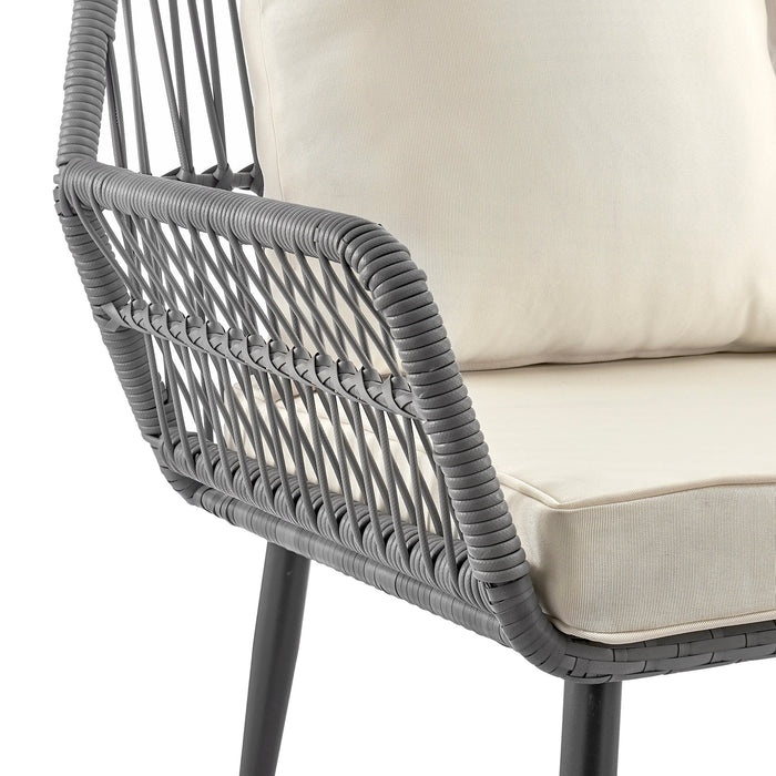 Manhattan Comfort Portofino Rope Wicker 4-Piece Patio Conversation Set with Cushions - Cream