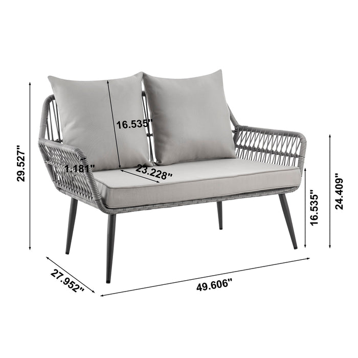 Manhattan Comfort Portofino Rope Wicker 4-Piece Patio Conversation Set - Grey