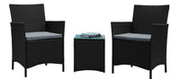 Manhattan Comfort Imperia Steel Rattan 3-Piece Patio Conversation Set - Grey