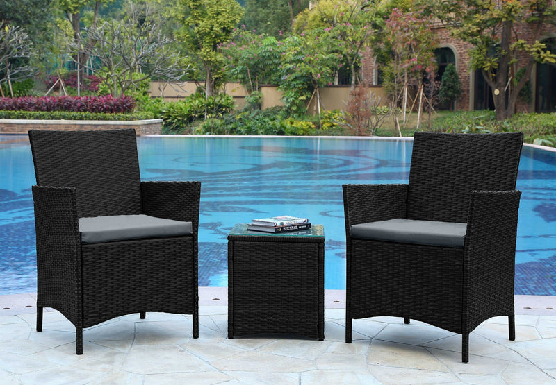 Manhattan Comfort Imperia Steel Rattan 3-Piece Patio Conversation Set - Grey