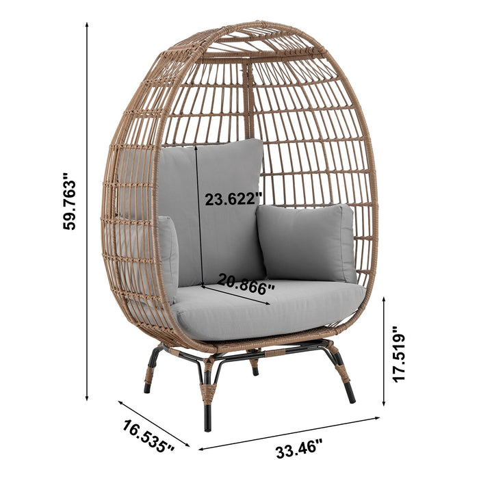 Manhattan Comfort Spezia Freestanding Steel & Rattan Patio Outdoor Egg Chair with Cushions - Grey
