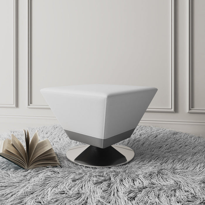 Manhattan Comfort Diamond Polished Chrome Swivel Ottoman - White