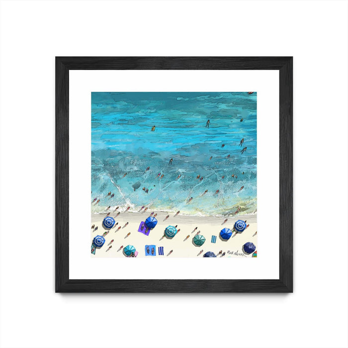 \"Hot Summer Beach\" Matted and Framed Black 30x30 Wall Art