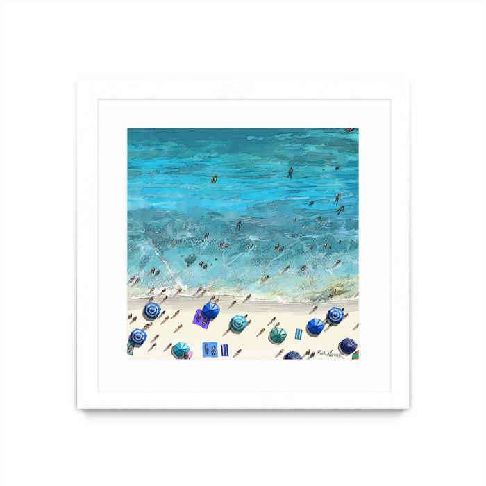 \"Hot Summer Beach\" Matted and Framed White 30x30 Wall Art