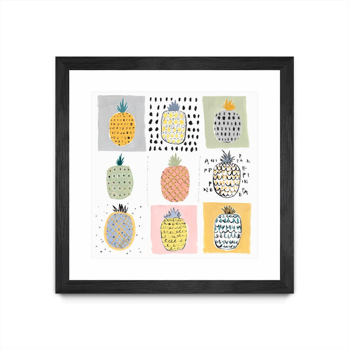 \"Nine Pineapples\" Matted and Framed Black 36x36 Wall Art