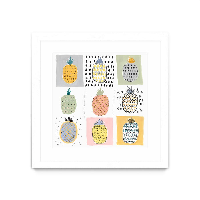 \"Nine Pineapples\" Matted and Framed White 30x30 Wall Art