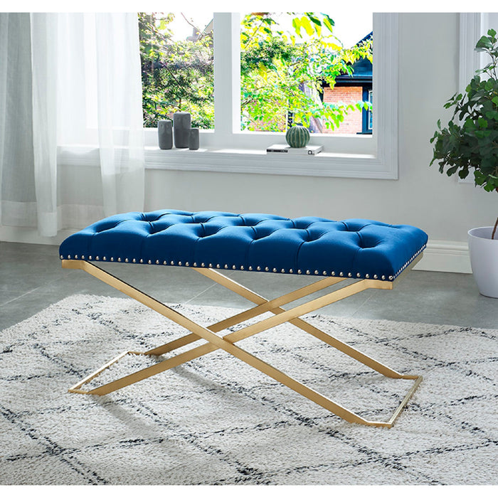 Imperial Tufted Double Bench with Silver Base Navy Blue Benches