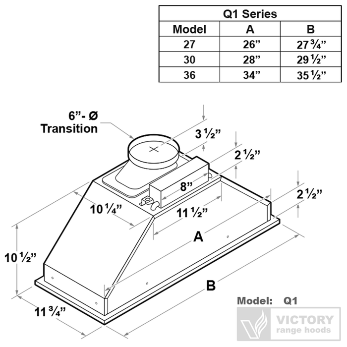 Victory 27\" Insert Range Hood - Q1-27
