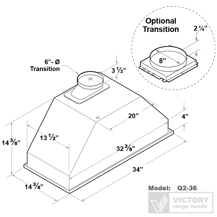 Victory 36\" Insert Range Hood - Q2-36