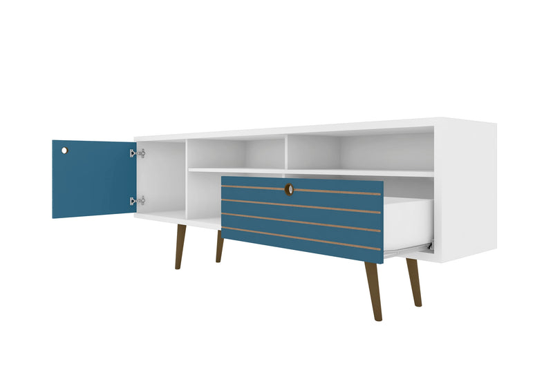 Manhattan Comfort Liberty 70.86\" Mid-Century Modern TV Stand with 4 Shelving Spaces & 1 Drawer - Whi