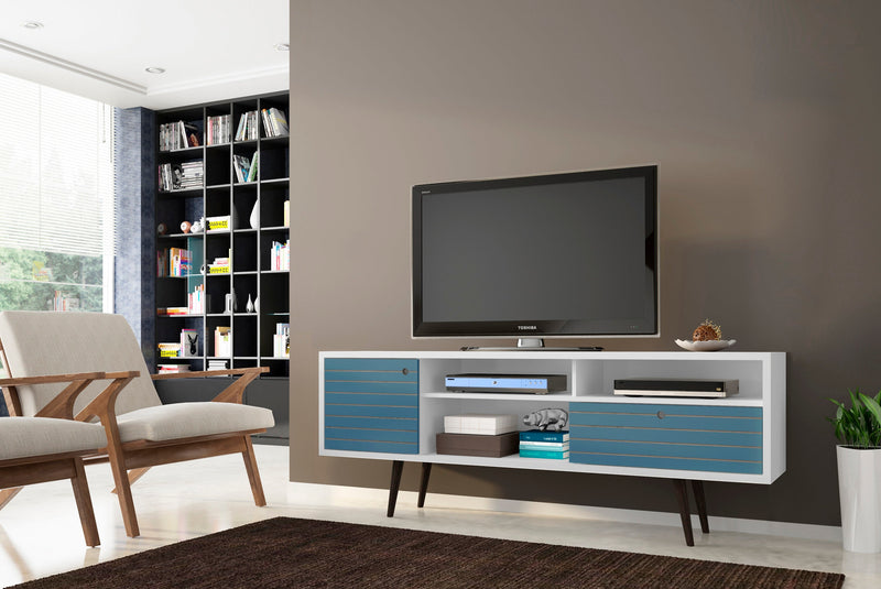 Manhattan Comfort Liberty 70.86\" Mid-Century Modern TV Stand with 4 Shelving Spaces & 1 Drawer - Whi
