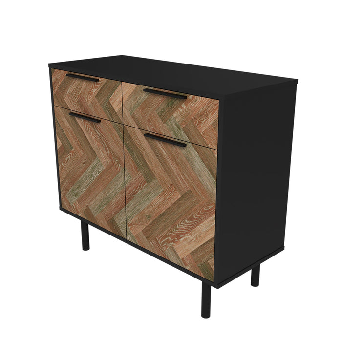 Manhattan Comfort Mid-Century Modern Liam Sideboard with 4 Shelves - Black & Brown