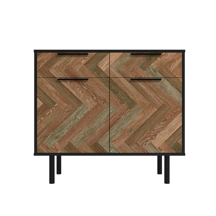 Manhattan Comfort Mid-Century Modern Liam Sideboard with 4 Shelves - Black & Brown