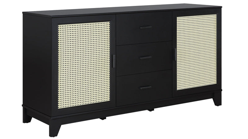 Manhattan Comfort Sheridan 59.05” Modern Cane Sideboard with Adjustable Shelves - Black