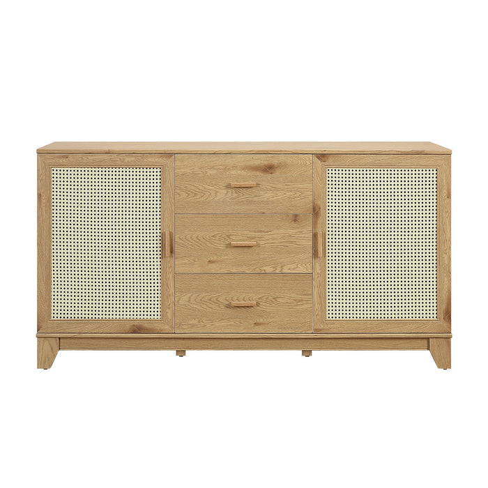 Manhattan Comfort Sheridan 59.05” Modern Cane Sideboard with Adjustable Shelves - Natural