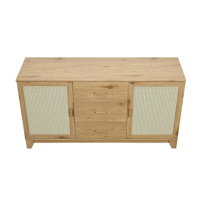 Manhattan Comfort Sheridan 59.05” Modern Cane Sideboard with Adjustable Shelves - Natural