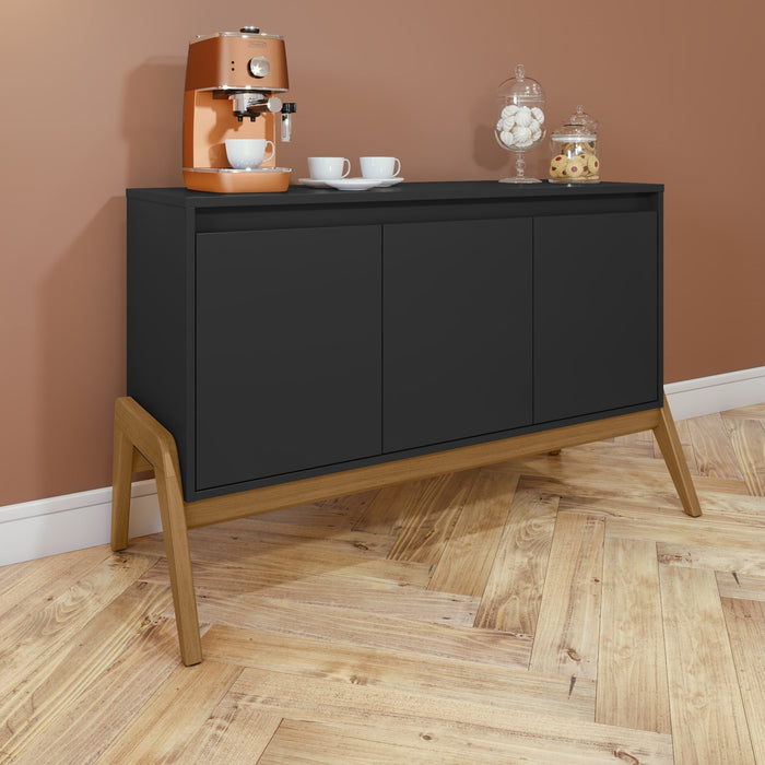 Manhattan Comfort Mid-Century Modern Gales 48.50” Sideboard with Solid Wood Legs - Matte Black