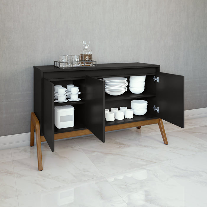 Manhattan Comfort Mid-Century Modern Gales 48.50” Sideboard with Solid Wood Legs - Matte Black