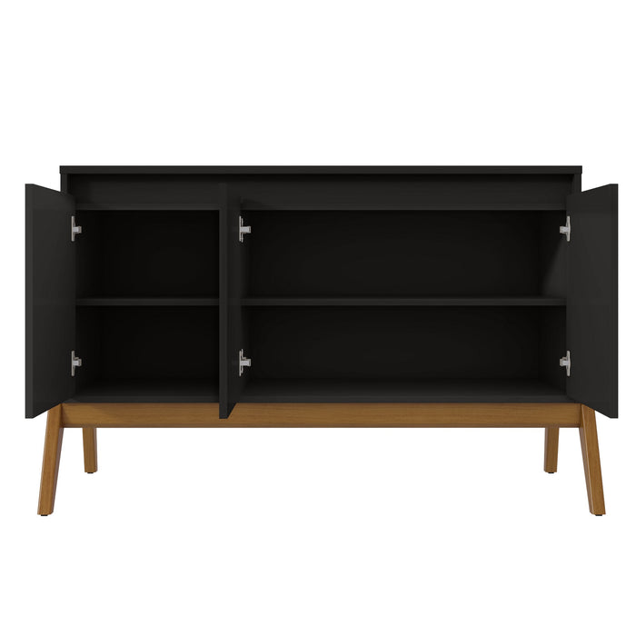 Manhattan Comfort Mid-Century Modern Gales 48.50” Sideboard with Solid Wood Legs - Matte Black