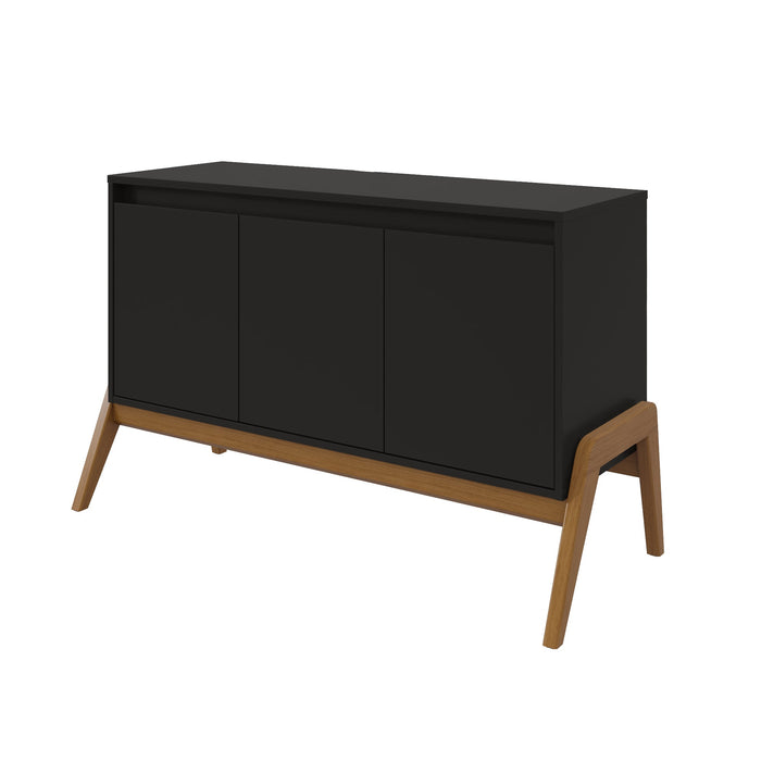 Manhattan Comfort Mid-Century Modern Gales 48.50” Sideboard with Solid Wood Legs - Matte Black