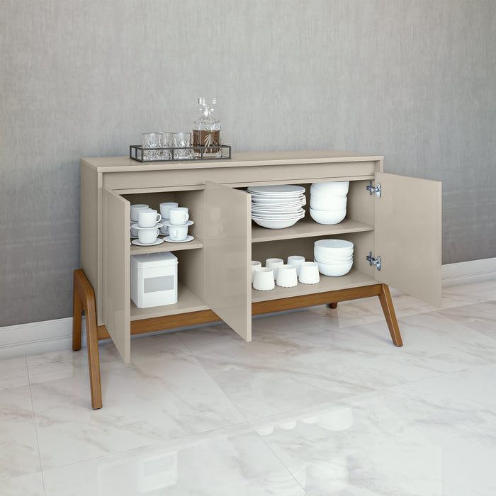 Manhattan Comfort Mid-Century Modern Gales 48.50” Sideboard with Solid Wood Legs - Greige